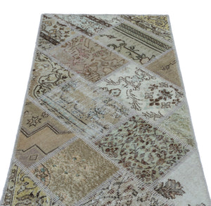Beige Over Dyed Patchwork Unique Rug 2'7'' x 4'11'' ft 80 x 150 cm