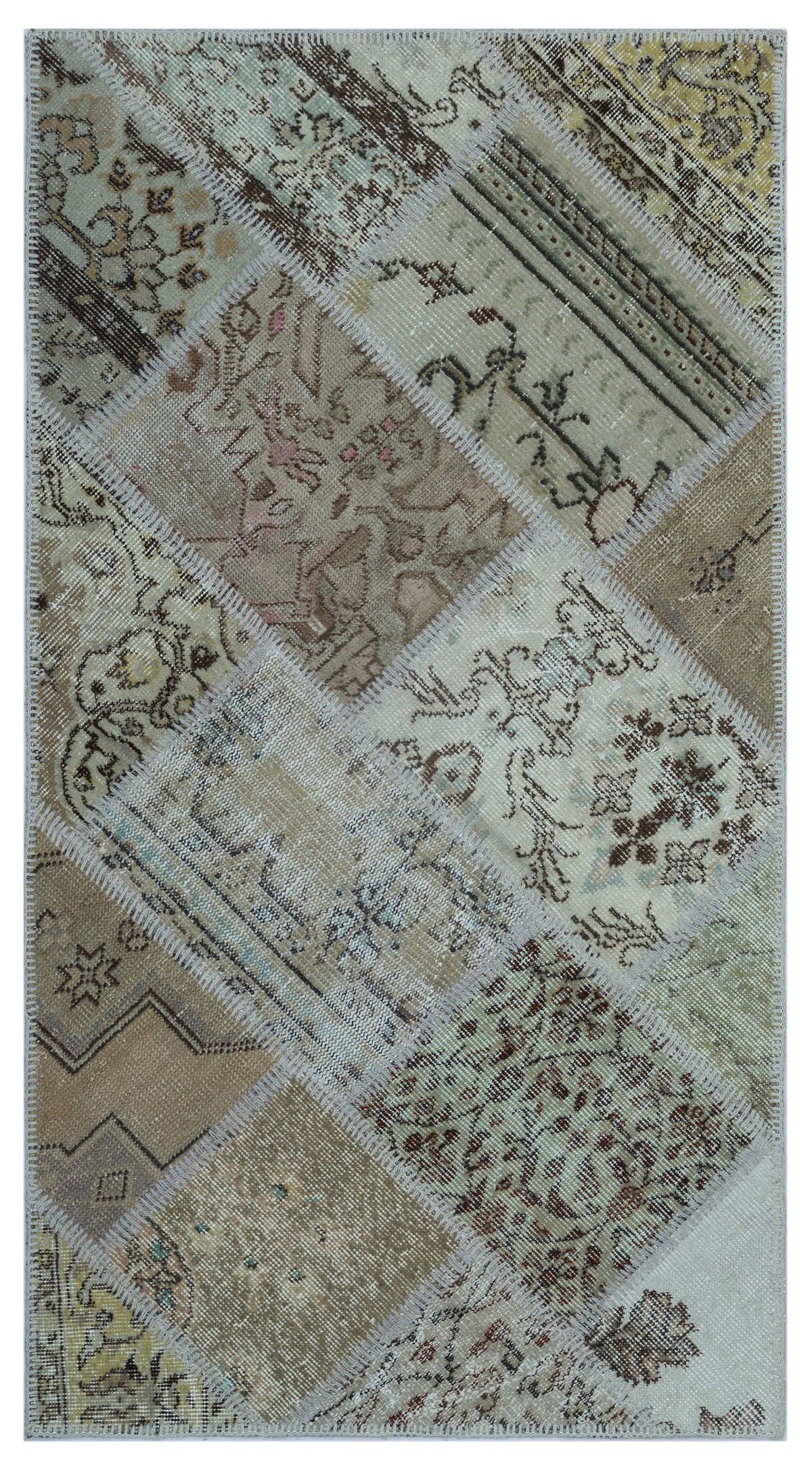 Beige Over Dyed Patchwork Unique Rug 2&#39;7&#39;&#39; x 4&#39;11&#39;&#39; ft 80 x 150 cm
