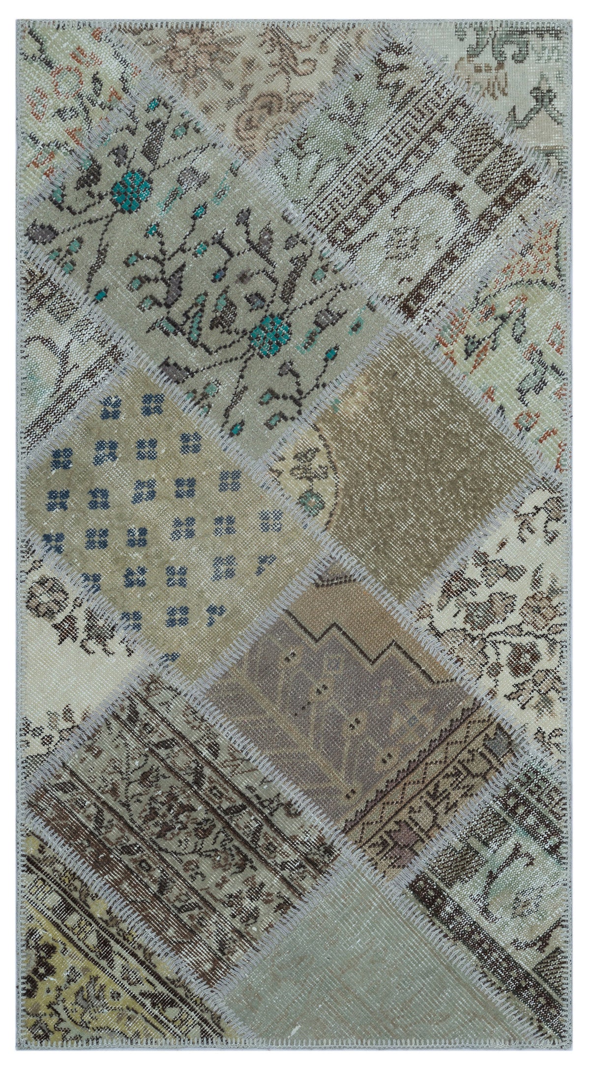 Beige Over Dyed Patchwork Unique Rug 2&#39;7&#39;&#39; x 4&#39;11&#39;&#39; ft 80 x 150 cm