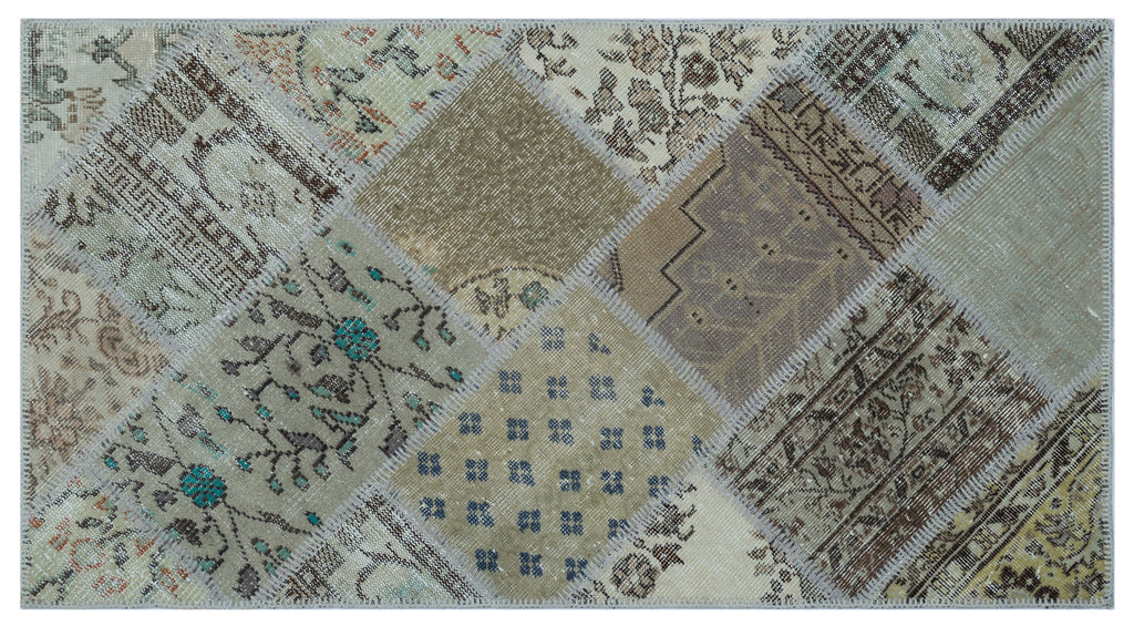 Beige Over Dyed Patchwork Unique Rug 2'7'' x 4'11'' ft 80 x 150 cm