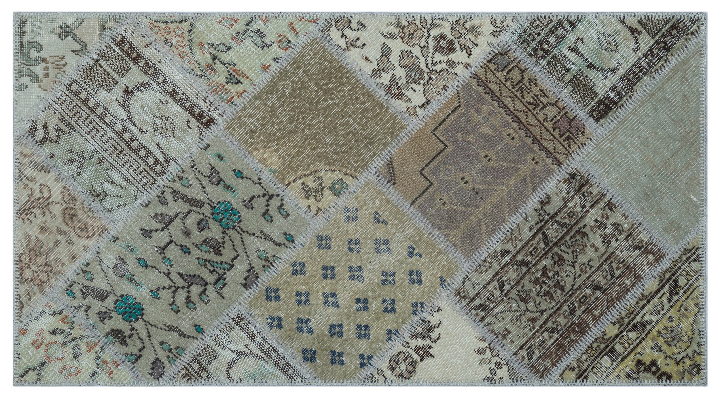 Beige Over Dyed Patchwork Unique Rug 2'7'' x 4'11'' ft 80 x 150 cm