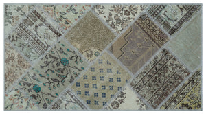 Beige Over Dyed Patchwork Unique Rug 2'7'' x 4'11'' ft 80 x 150 cm