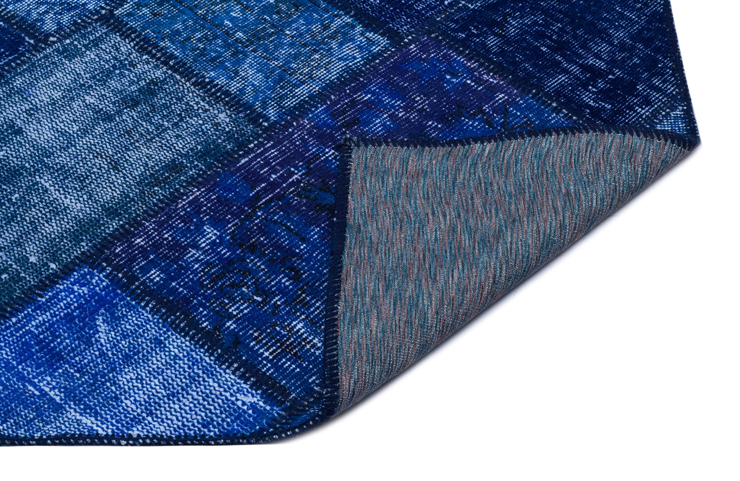 Blue Over Dyed Patchwork Unique Rug 2'7'' x 4'11'' ft 80 x 150 cm