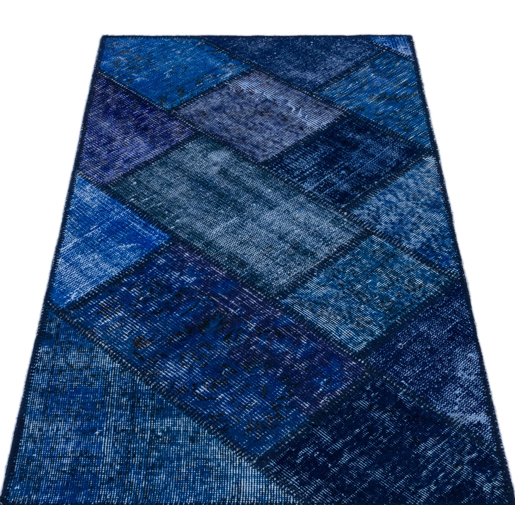 Blue Over Dyed Patchwork Unique Rug 2'7'' x 4'11'' ft 80 x 150 cm