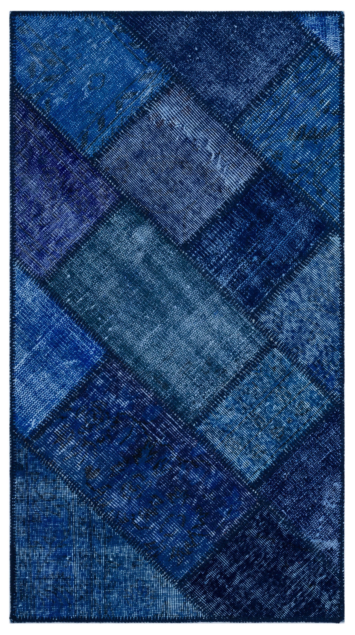 Blue Over Dyed Patchwork Unique Rug 2&#39;7&#39;&#39; x 4&#39;11&#39;&#39; ft 80 x 150 cm