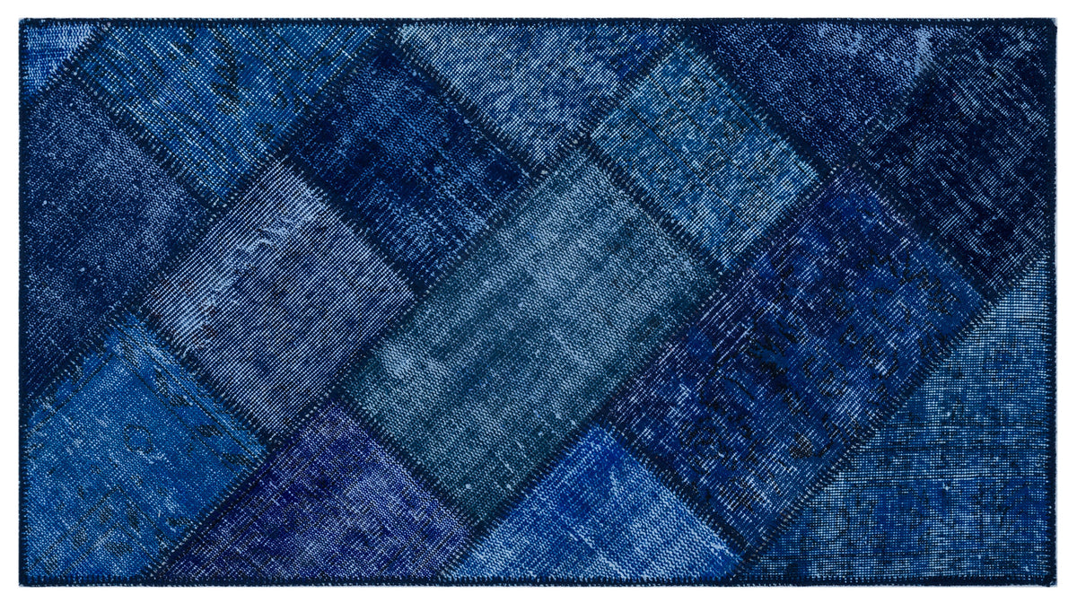 Blue Over Dyed Patchwork Unique Rug 2&#39;7&#39;&#39; x 4&#39;11&#39;&#39; ft 80 x 150 cm