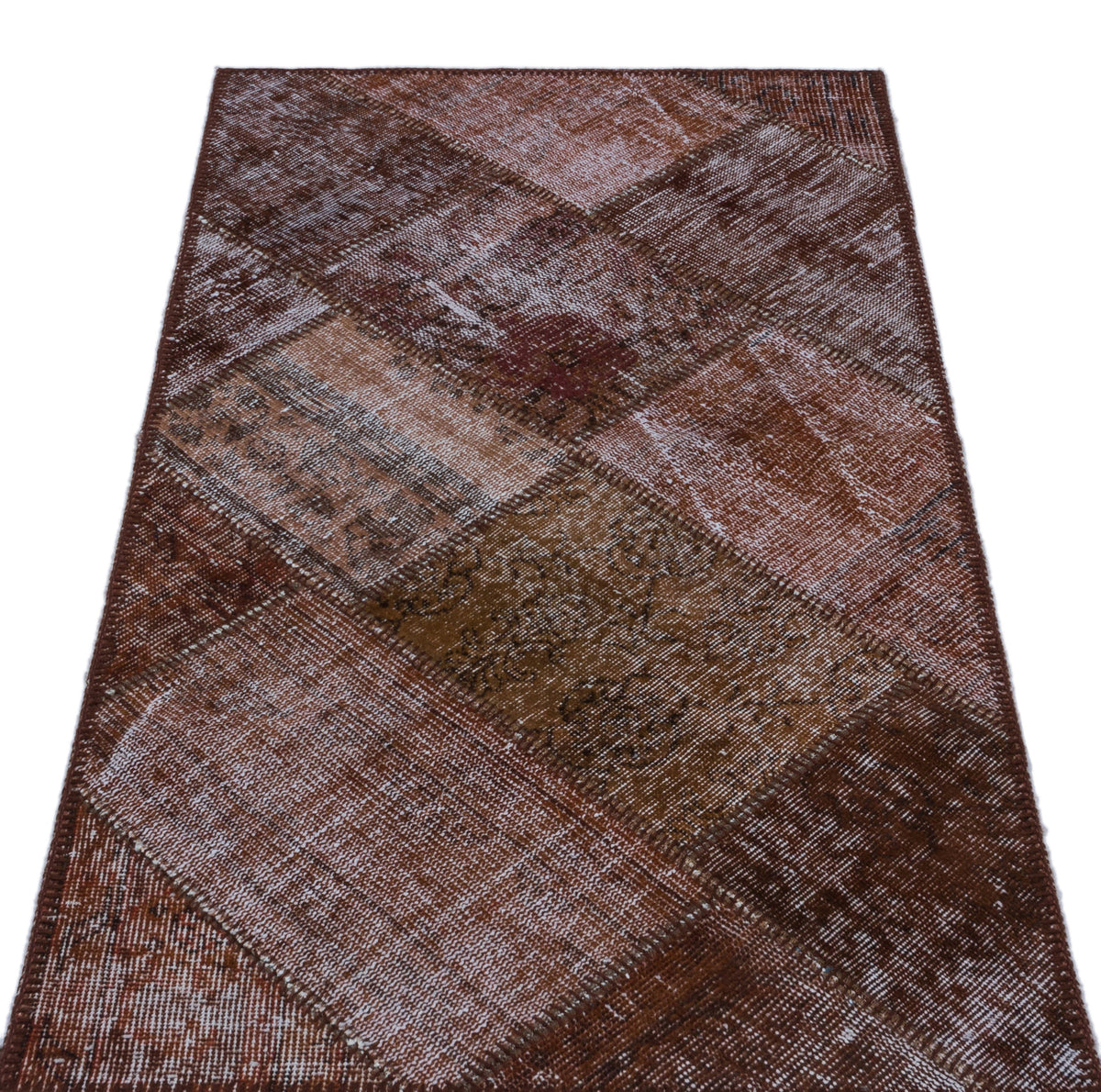 Brown Over Dyed Patchwork Unique Rug 2&#39;7&#39;&#39; x 4&#39;11&#39;&#39; ft 80 x 150 cm
