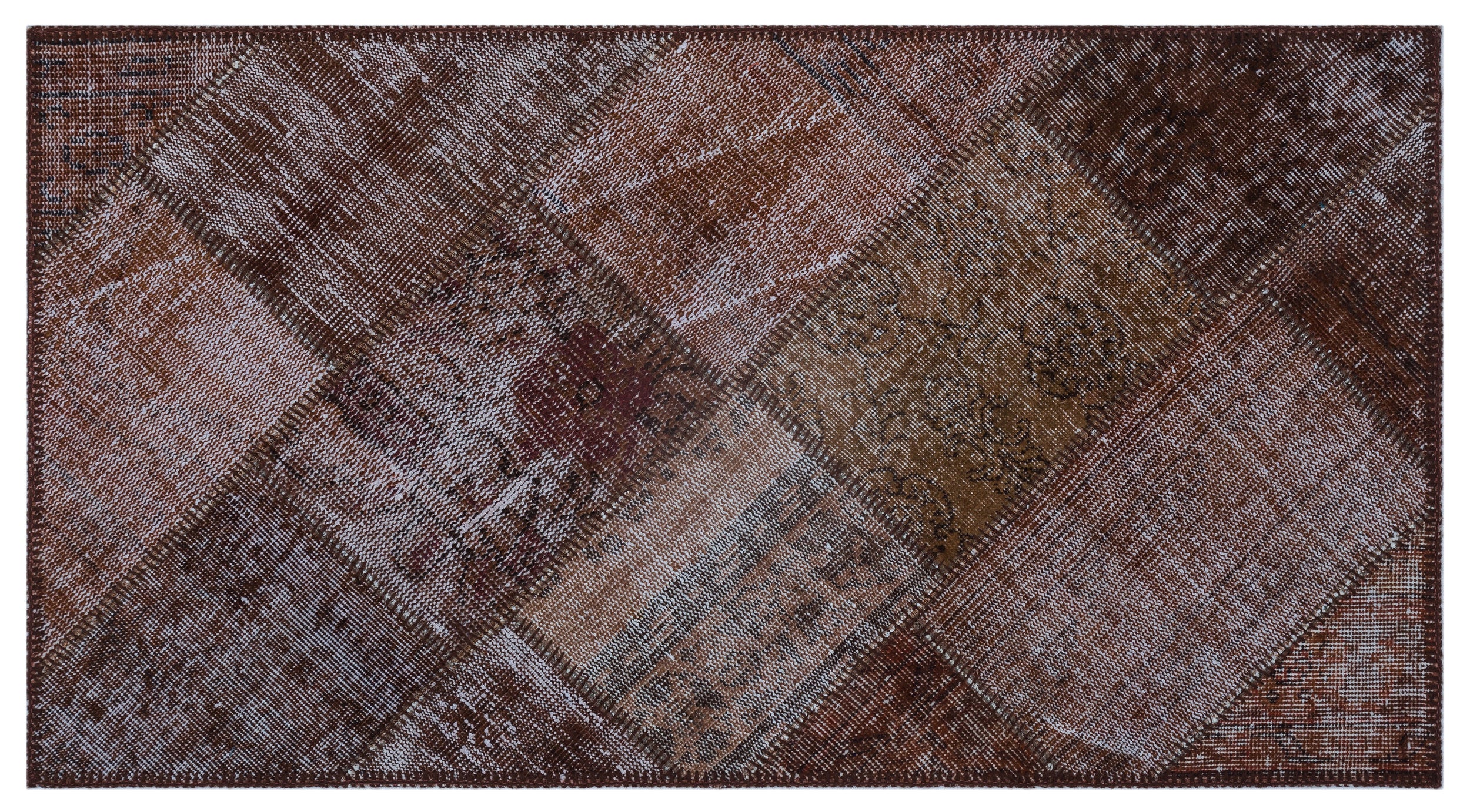 Brown Over Dyed Patchwork Unique Rug 2'7'' x 4'11'' ft 80 x 150 cm