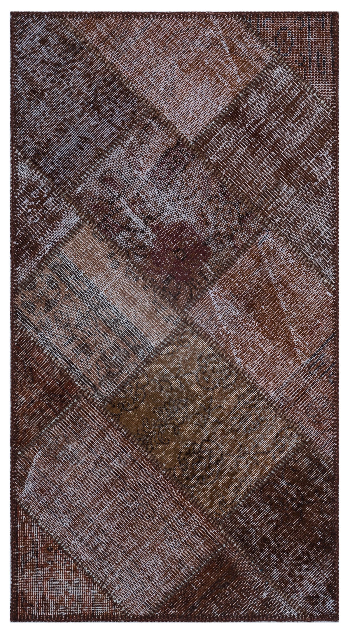 Brown Over Dyed Patchwork Unique Rug 2&#39;7&#39;&#39; x 4&#39;11&#39;&#39; ft 80 x 150 cm