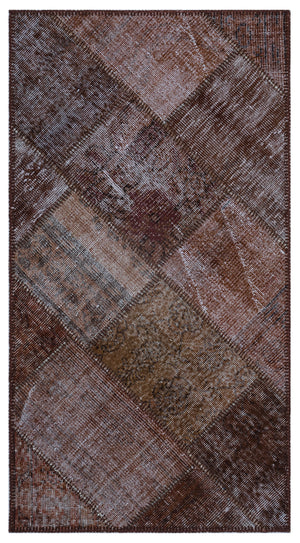 Brown Over Dyed Patchwork Unique Rug 2'7'' x 4'11'' ft 80 x 150 cm
