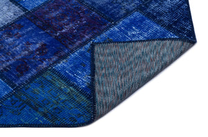 Blue Over Dyed Patchwork Unique Rug 2'7'' x 4'11'' ft 80 x 150 cm