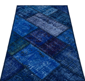 Blue Over Dyed Patchwork Unique Rug 2'7'' x 4'11'' ft 80 x 150 cm