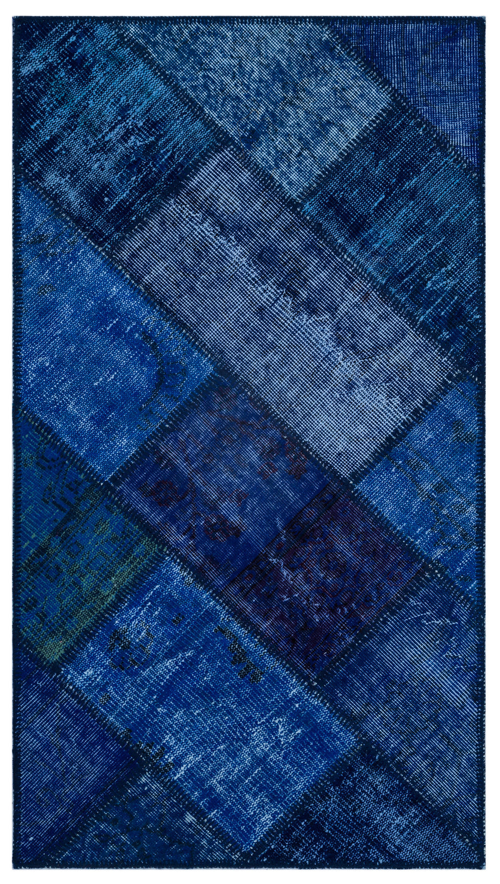 Blue Over Dyed Patchwork Unique Rug 2'7'' x 4'11'' ft 80 x 150 cm