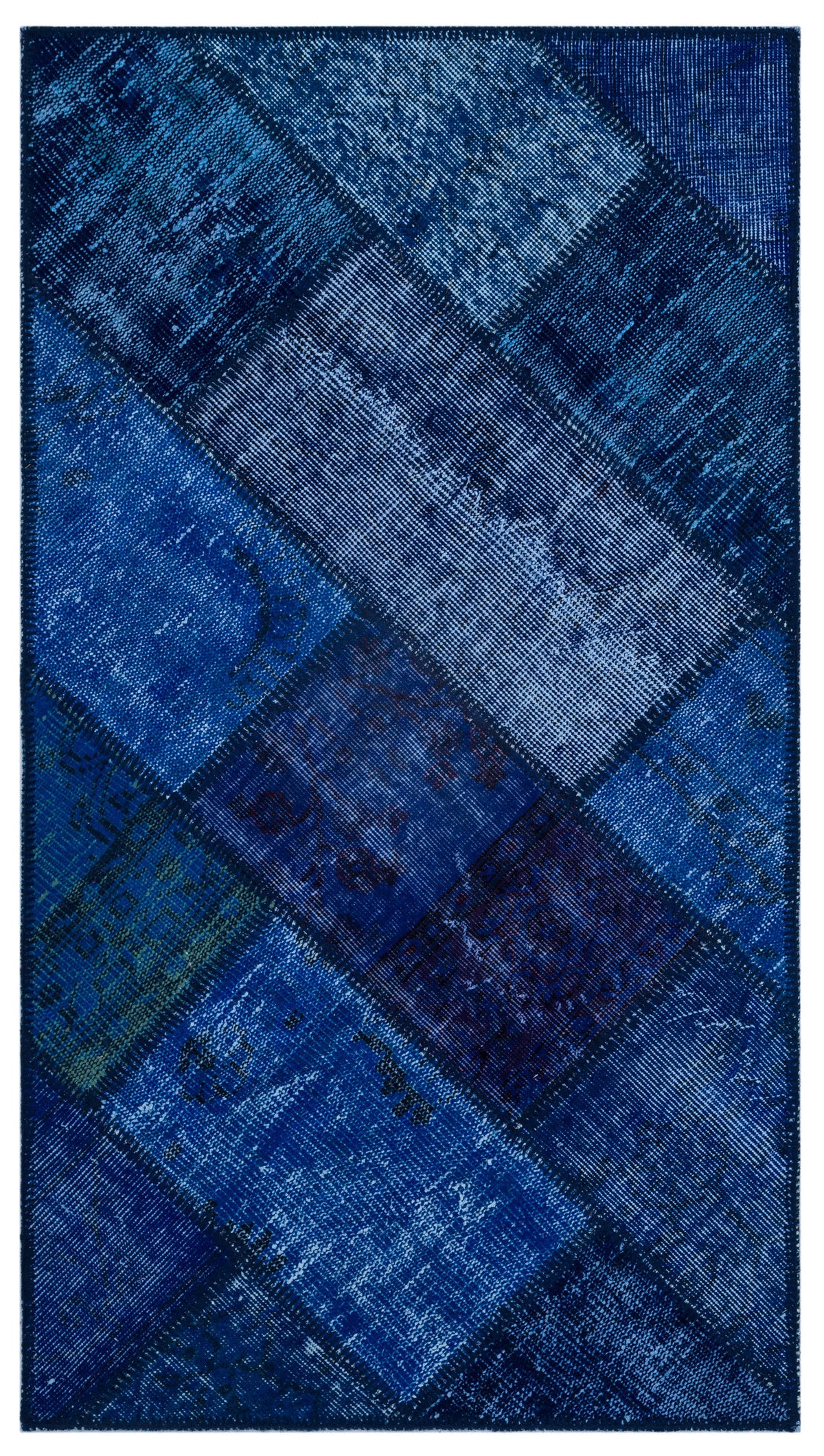 Blue Over Dyed Patchwork Unique Rug 2&#39;7&#39;&#39; x 4&#39;11&#39;&#39; ft 80 x 150 cm