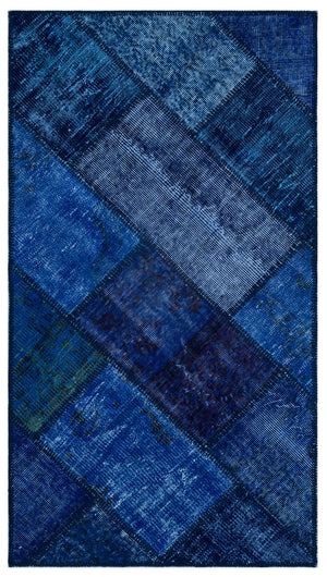 Blue Over Dyed Patchwork Unique Rug 2'7'' x 4'11'' ft 80 x 150 cm