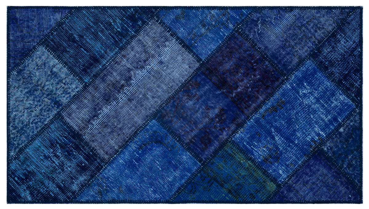 Blue Over Dyed Patchwork Unique Rug 2&#39;7&#39;&#39; x 4&#39;11&#39;&#39; ft 80 x 150 cm