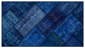 Blue Over Dyed Patchwork Unique Rug 2'7'' x 4'11'' ft 80 x 150 cm