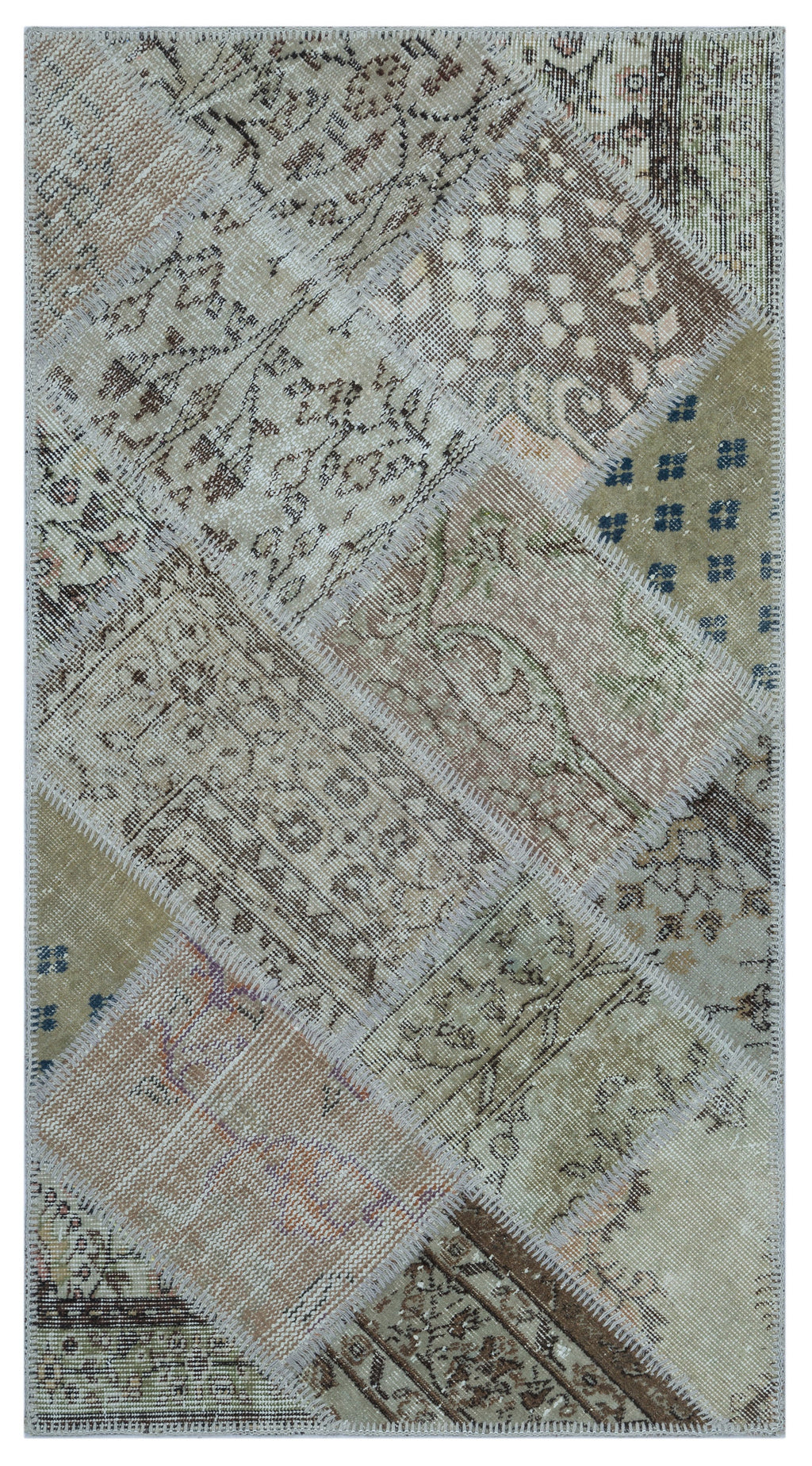 Beige Over Dyed Patchwork Unique Rug 2'7'' x 4'11'' ft 80 x 150 cm