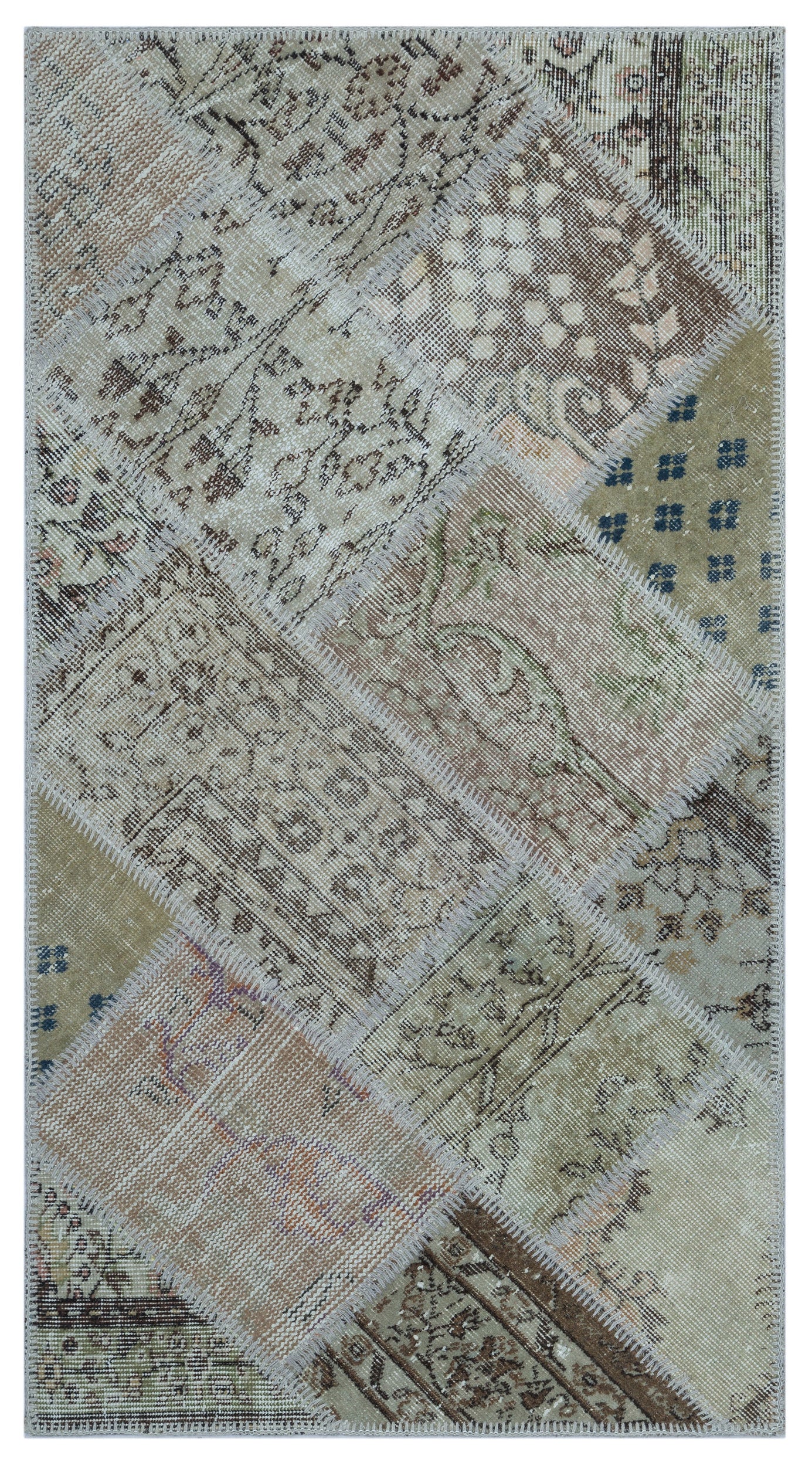 Beige Over Dyed Patchwork Unique Rug 2'7'' x 4'11'' ft 80 x 150 cm