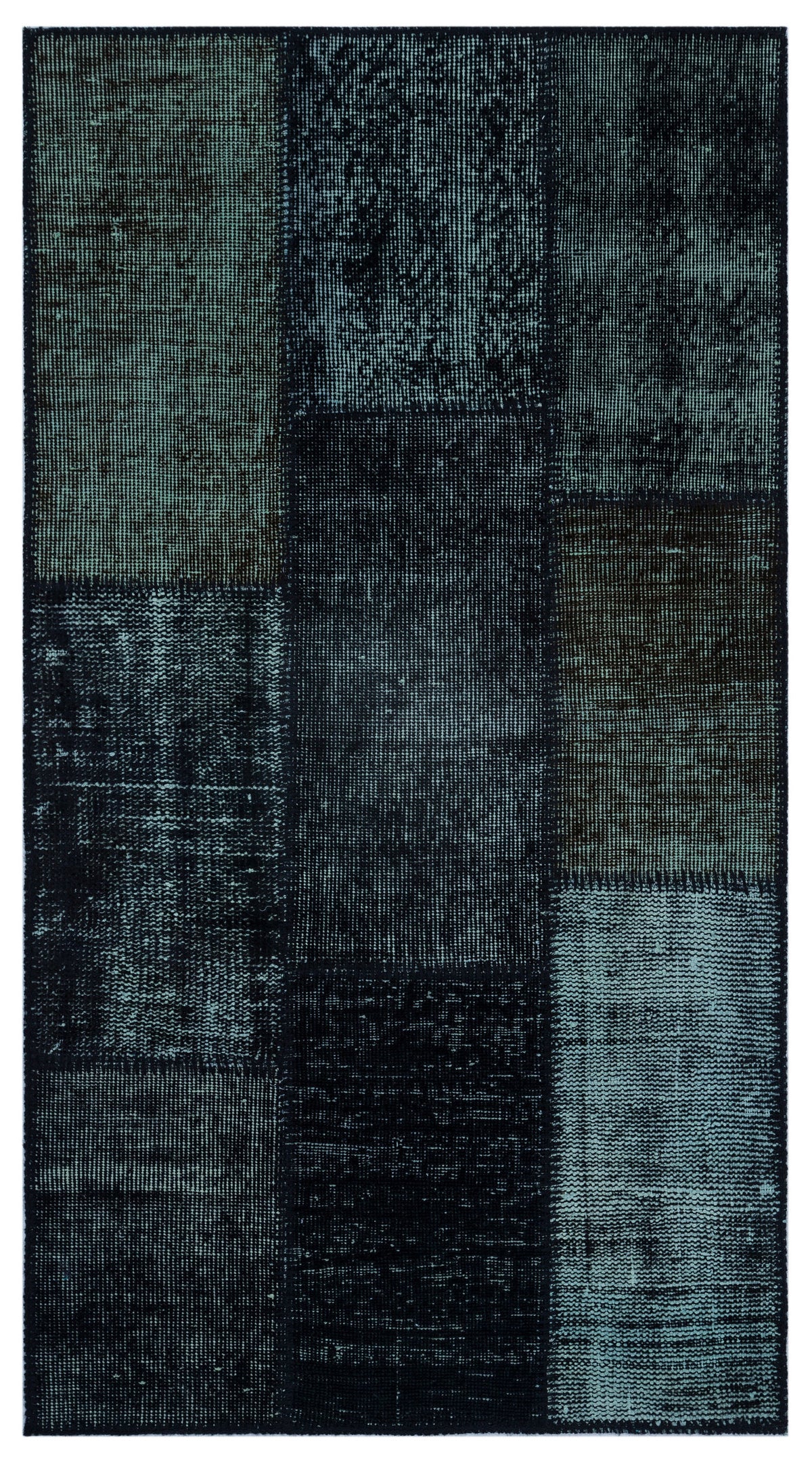 Black Over Dyed Patchwork Unique Rug 2&#39;7&#39;&#39; x 4&#39;11&#39;&#39; ft 80 x 150 cm