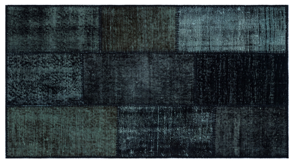 Black Over Dyed Patchwork Unique Rug 2'7'' x 4'11'' ft 80 x 150 cm