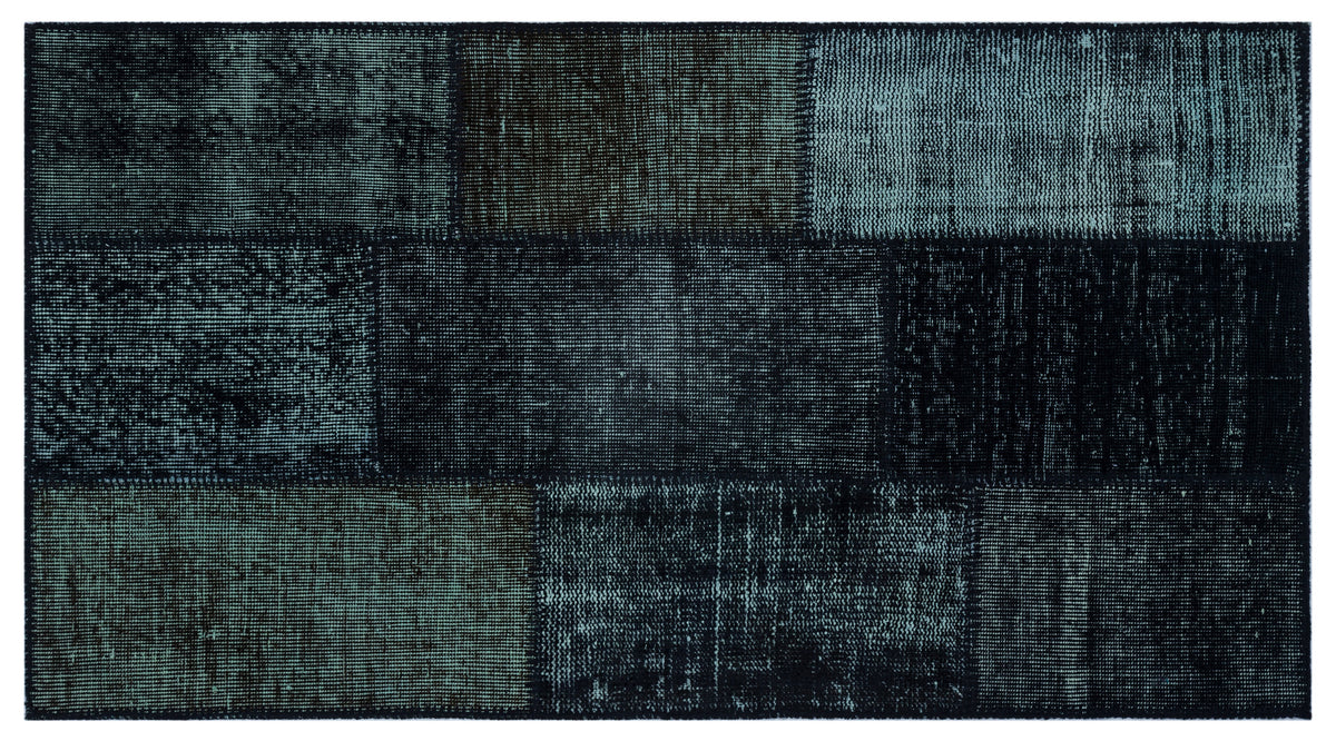 Black Over Dyed Patchwork Unique Rug 2&#39;7&#39;&#39; x 4&#39;11&#39;&#39; ft 80 x 150 cm