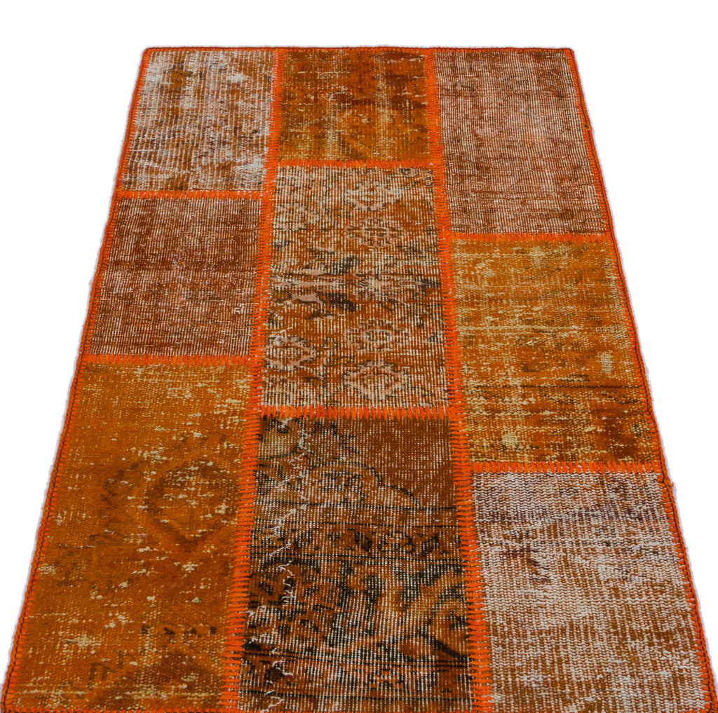 Orange Over Dyed Patchwork Unique Rug 2'7'' x 4'11'' ft 80 x 150 cm