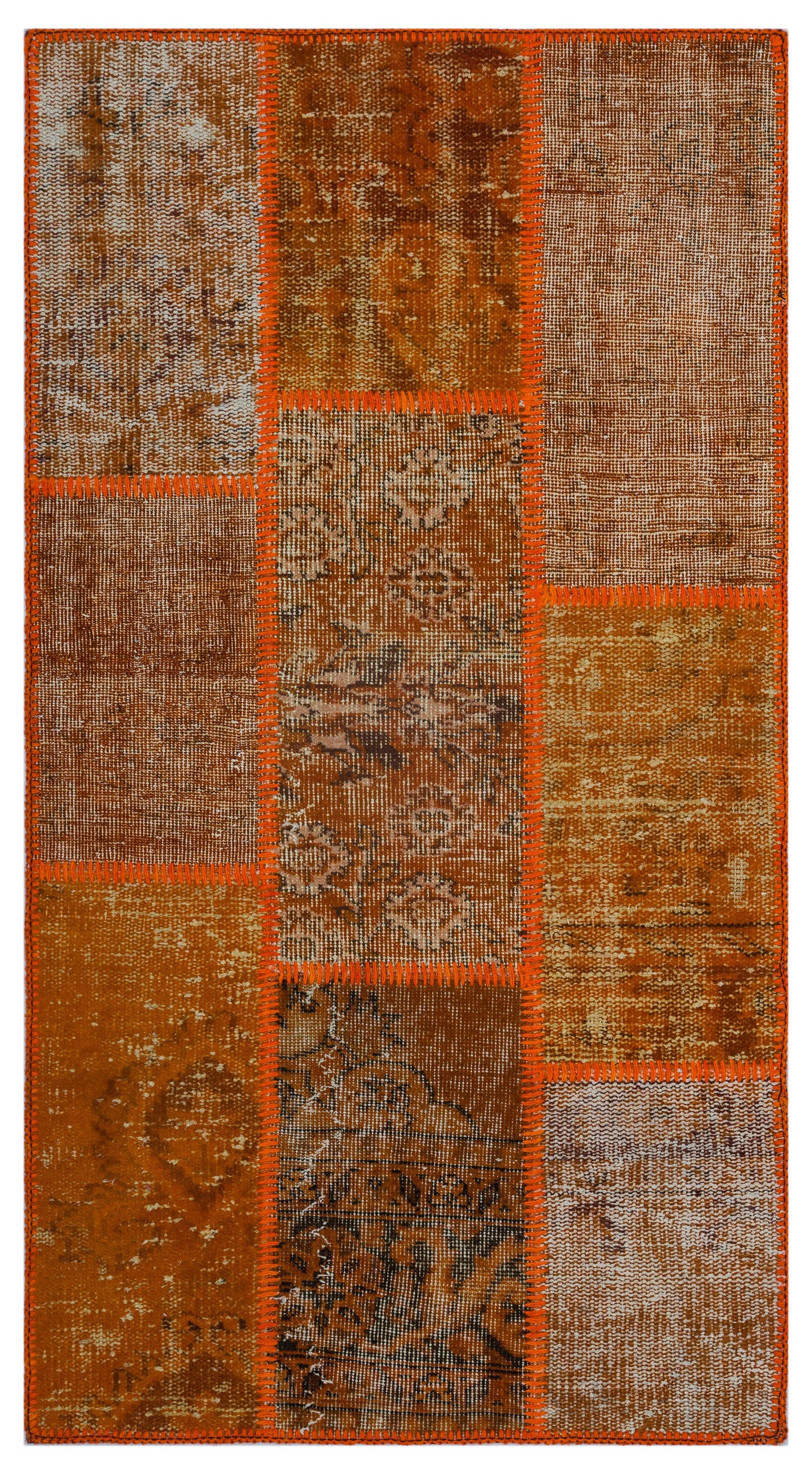 Orange Over Dyed Patchwork Unique Rug 2'7'' x 4'11'' ft 80 x 150 cm