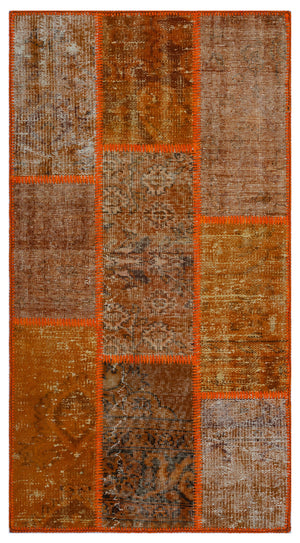 Orange Over Dyed Patchwork Unique Rug 2'7'' x 4'11'' ft 80 x 150 cm