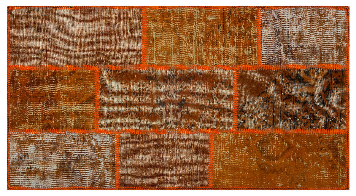 Orange Over Dyed Patchwork Unique Rug 2&#39;7&#39;&#39; x 4&#39;11&#39;&#39; ft 80 x 150 cm