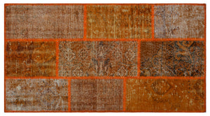 Orange Over Dyed Patchwork Unique Rug 2'7'' x 4'11'' ft 80 x 150 cm