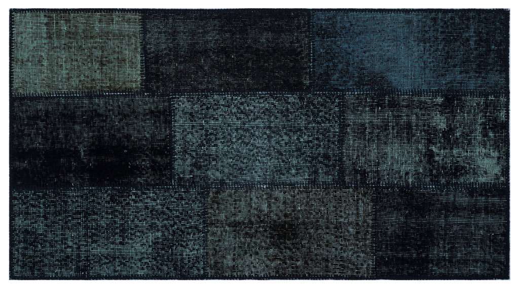 Black Over Dyed Patchwork Unique Rug 2'7'' x 4'11'' ft 80 x 150 cm