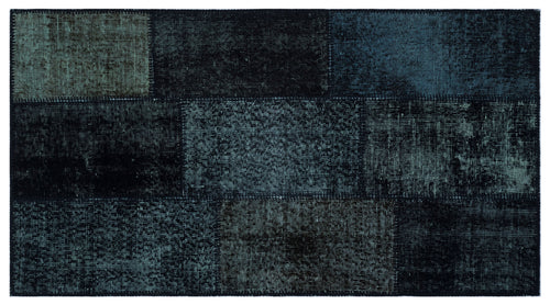 Black Over Dyed Patchwork Unique Rug 2'7'' x 4'11'' ft 80 x 150 cm