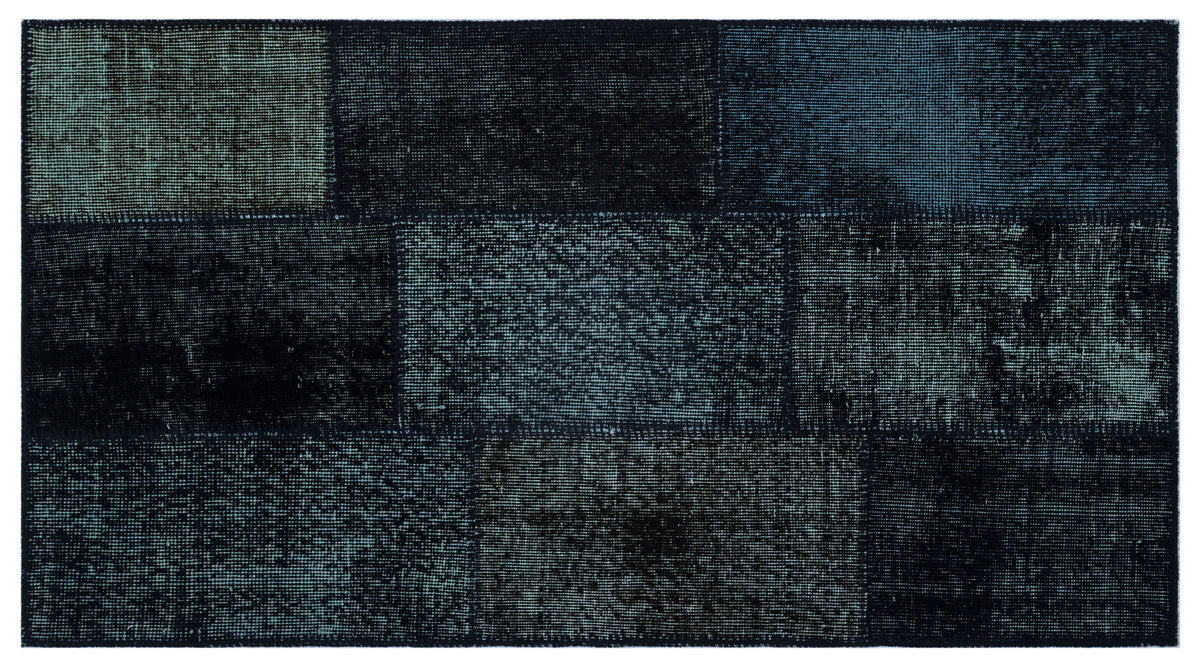 Black Over Dyed Patchwork Unique Rug 2&#39;7&#39;&#39; x 4&#39;11&#39;&#39; ft 80 x 150 cm