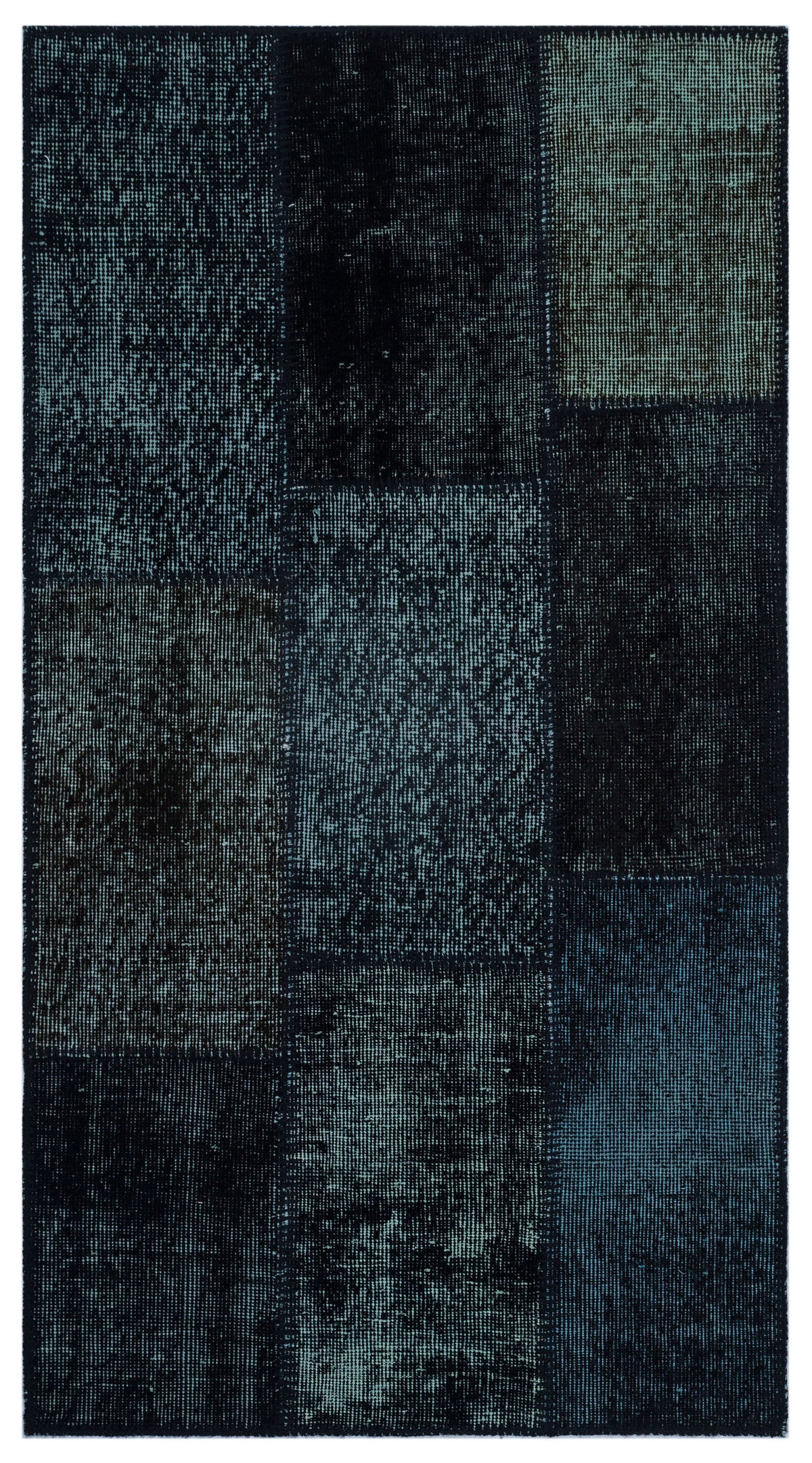 Black Over Dyed Patchwork Unique Rug 2&#39;7&#39;&#39; x 4&#39;11&#39;&#39; ft 80 x 150 cm