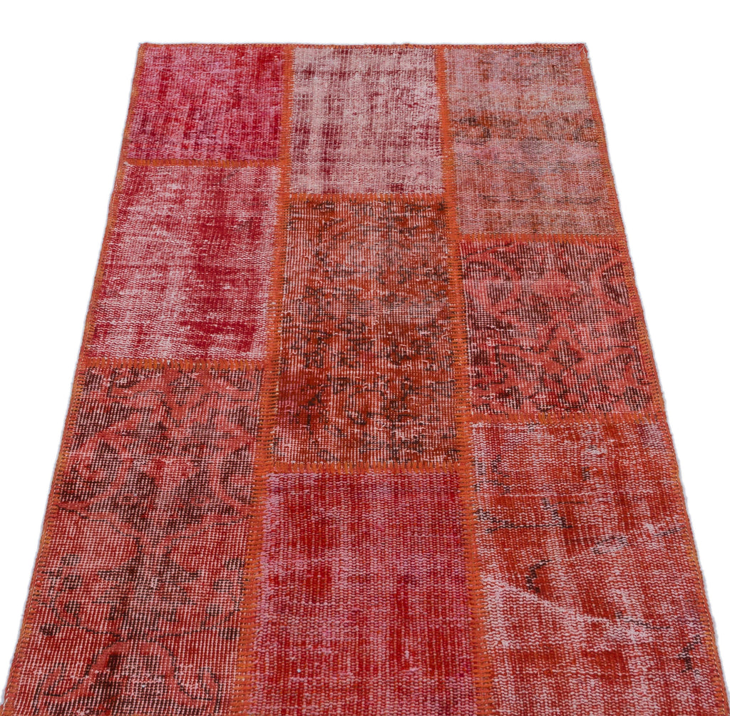 Red Over Dyed Patchwork Unique Rug 2'7'' x 4'11'' ft 80 x 150 cm