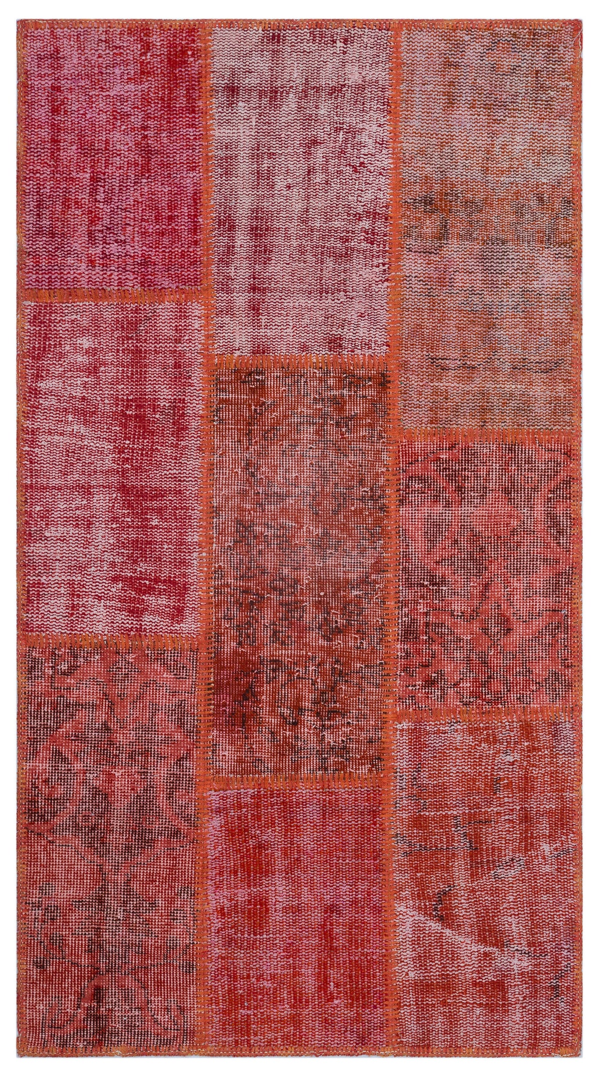 Red Over Dyed Patchwork Unique Rug 2&#39;7&#39;&#39; x 4&#39;11&#39;&#39; ft 80 x 150 cm