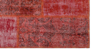 Red Over Dyed Patchwork Unique Rug 2'7'' x 4'11'' ft 80 x 150 cm