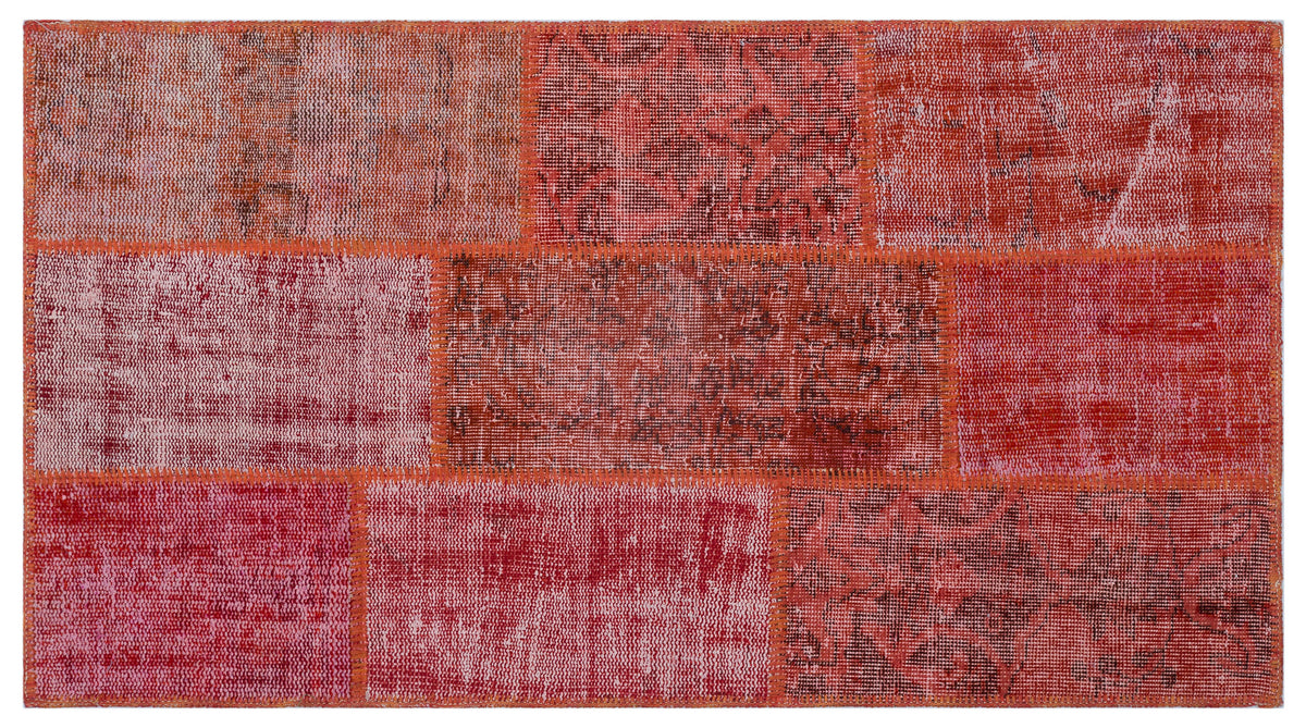 Red Over Dyed Patchwork Unique Rug 2&#39;7&#39;&#39; x 4&#39;11&#39;&#39; ft 80 x 150 cm