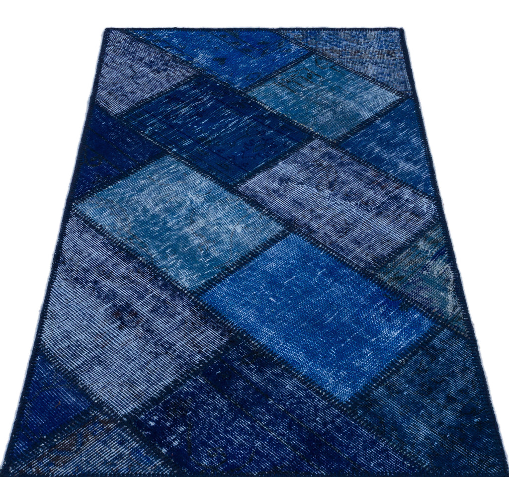 Blue Over Dyed Patchwork Unique Rug 2'7'' x 4'11'' ft 80 x 150 cm
