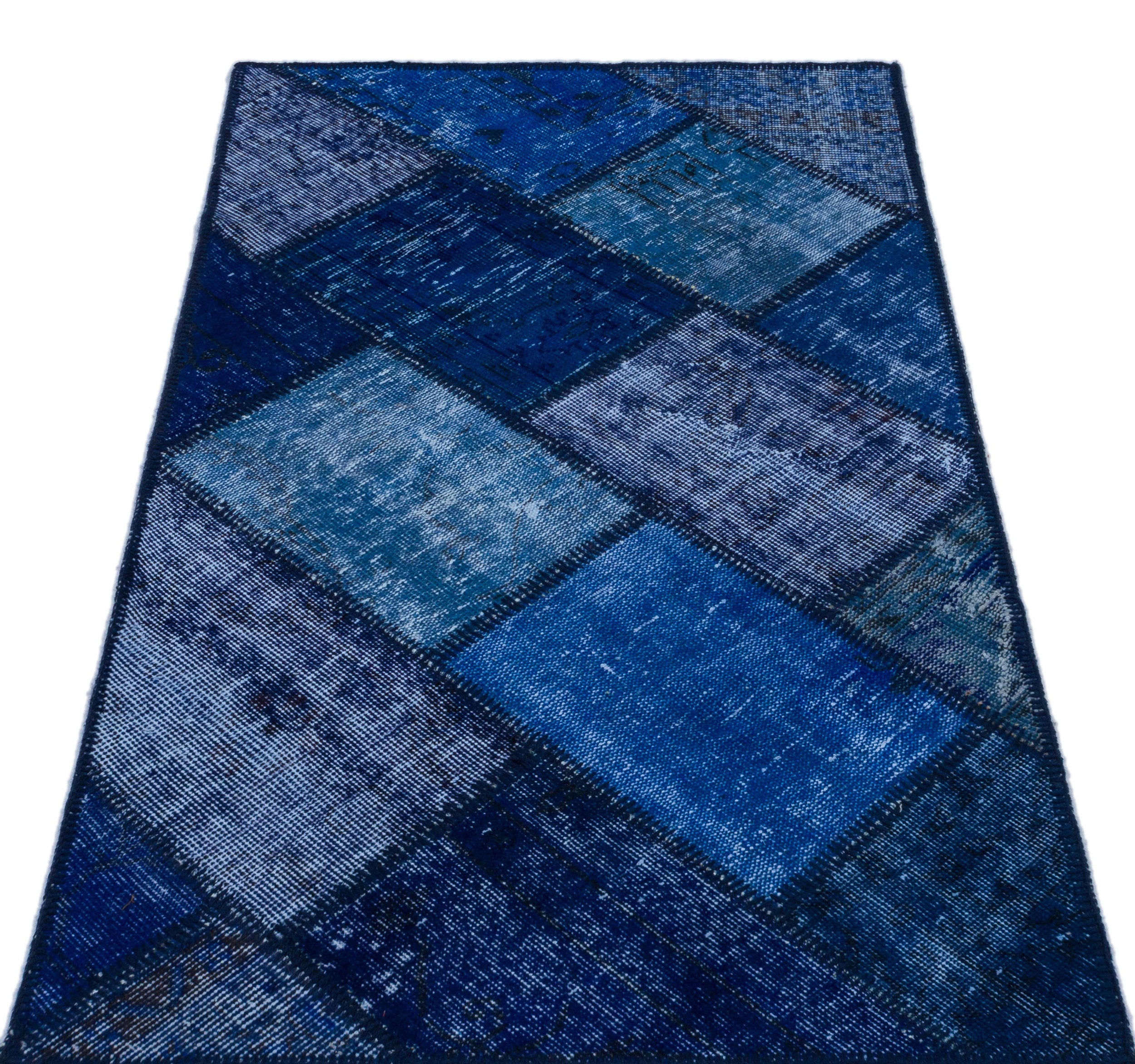 Blue Over Dyed Patchwork Unique Rug 2'7'' x 4'11'' ft 80 x 150 cm