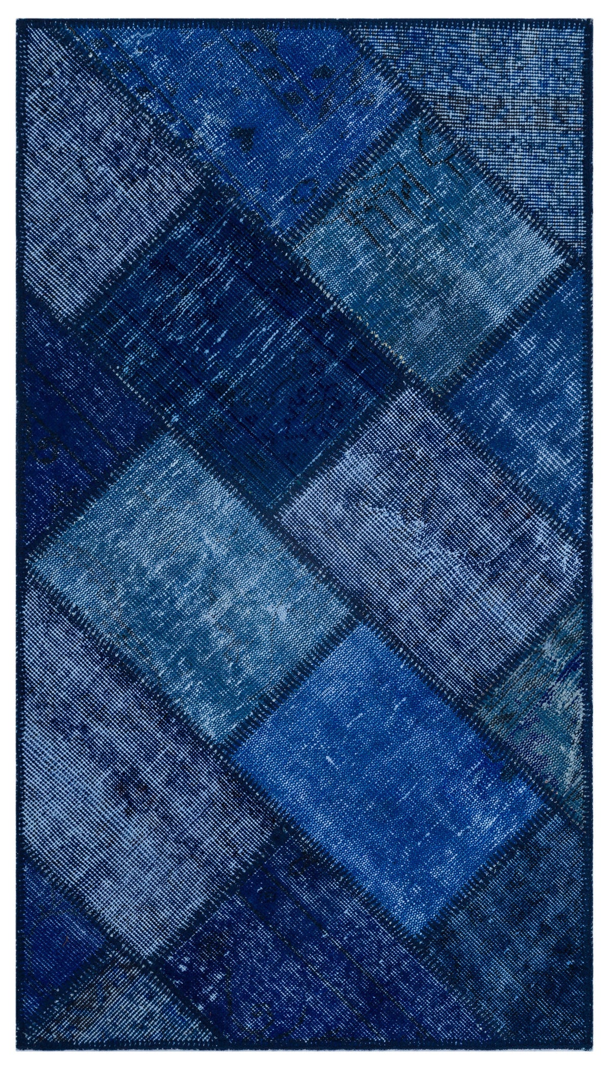 Blue Over Dyed Patchwork Unique Rug 2&#39;7&#39;&#39; x 4&#39;11&#39;&#39; ft 80 x 150 cm