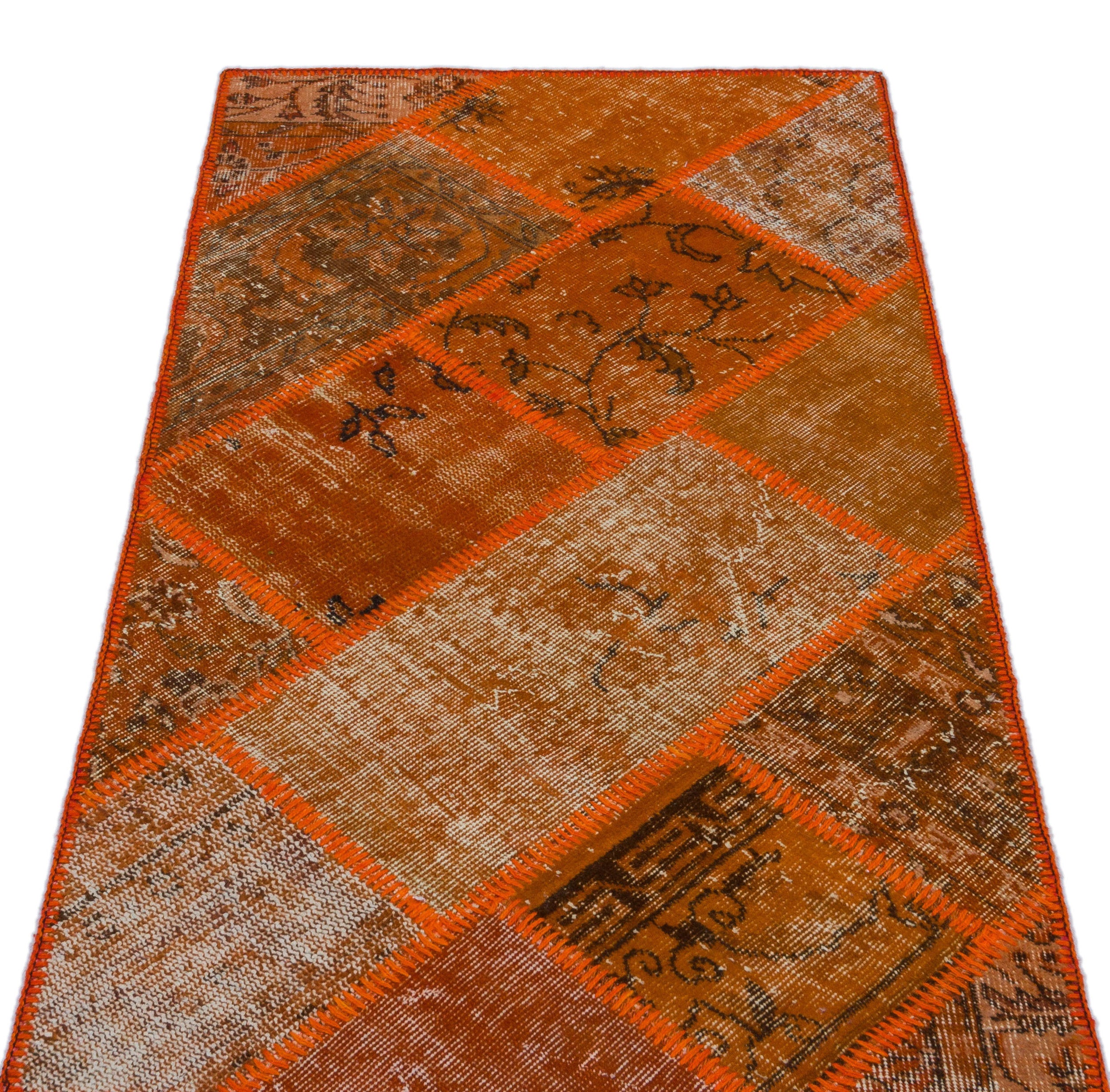 Orange Over Dyed Patchwork Unique Rug 2'7'' x 4'11'' ft 80 x 150 cm