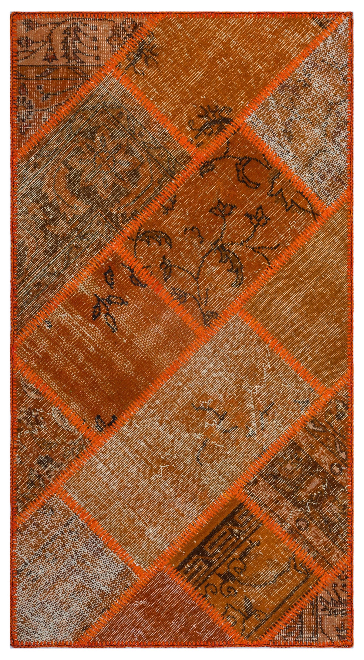 Orange Over Dyed Patchwork Unique Rug 2&#39;7&#39;&#39; x 4&#39;11&#39;&#39; ft 80 x 150 cm