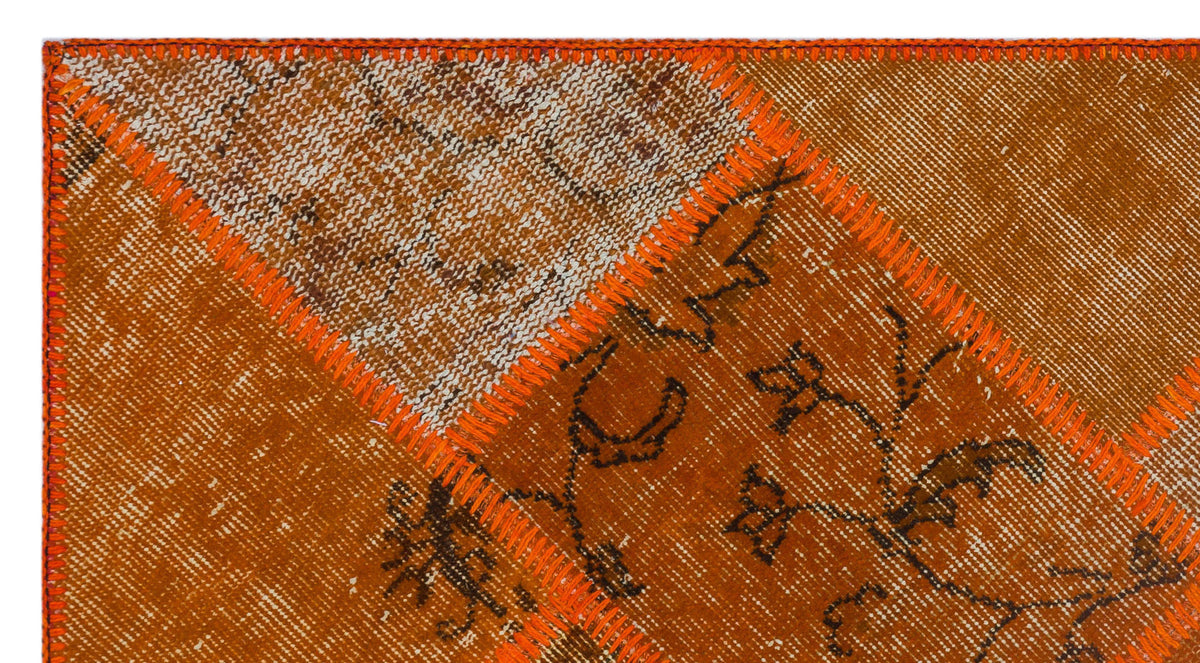 Orange Over Dyed Patchwork Unique Rug 2&#39;7&#39;&#39; x 4&#39;11&#39;&#39; ft 80 x 150 cm