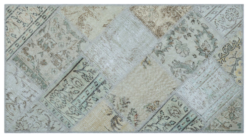 Beige Over Dyed Patchwork Unique Rug 2'7'' x 4'11'' ft 80 x 150 cm