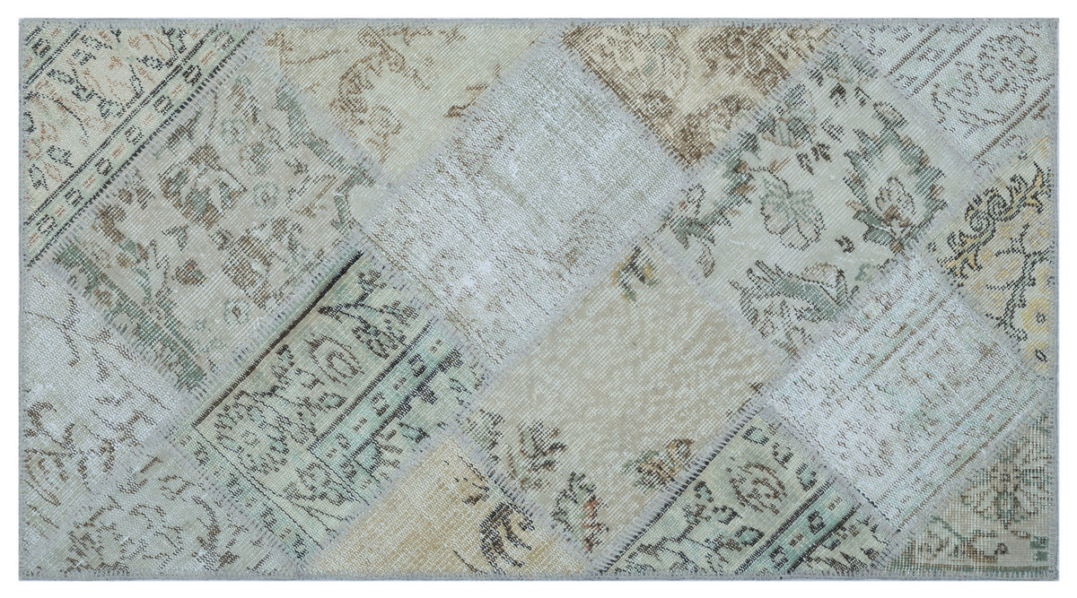 Beige Over Dyed Patchwork Unique Rug 2&#39;7&#39;&#39; x 4&#39;11&#39;&#39; ft 80 x 150 cm