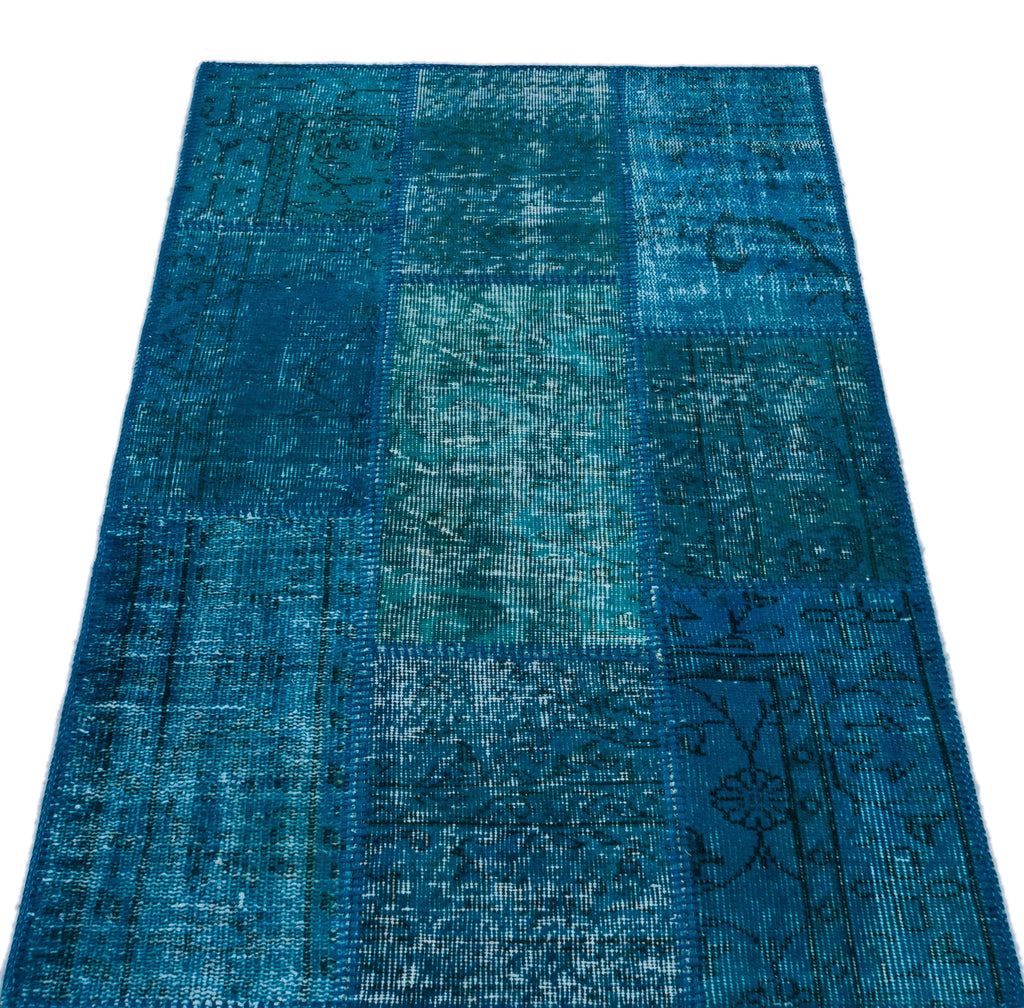 Turquoise  Over Dyed Patchwork Unique Rug 2'7'' x 4'11'' ft 80 x 150 cm