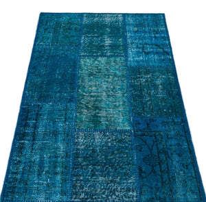 Turquoise  Over Dyed Patchwork Unique Rug 2'7'' x 4'11'' ft 80 x 150 cm