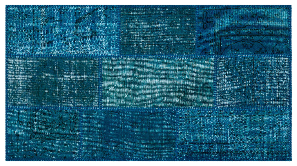 Turquoise  Over Dyed Patchwork Unique Rug 2'7'' x 4'11'' ft 80 x 150 cm